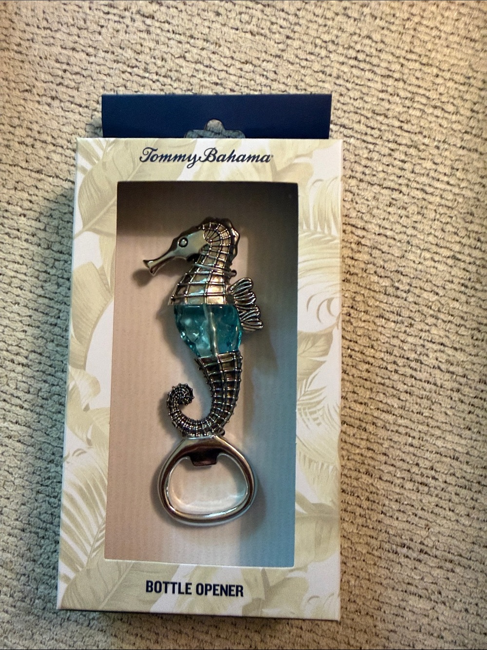 Tommy Bahama Seahorse Bottle Opener - Aqua and Silver-Tone